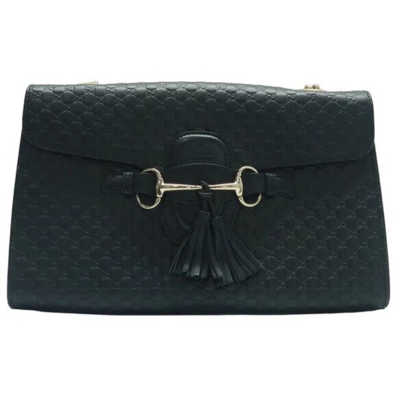 GUCCI Emily Black Leather Large Shoulder Bag 625-072425 - Picture 1 of 16